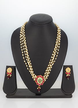 Red Kundan Moti And Stones Necklace