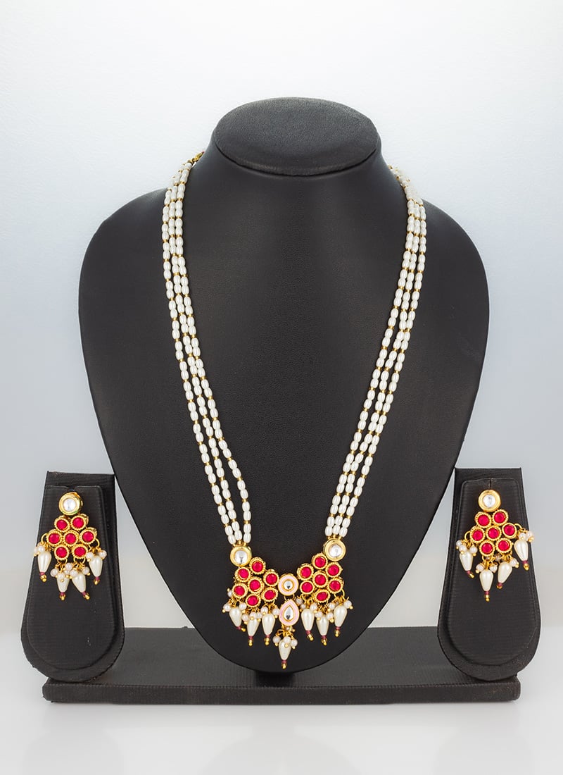 Red Kundan Moti Necklace