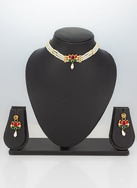 Red Kundan Moti Necklace