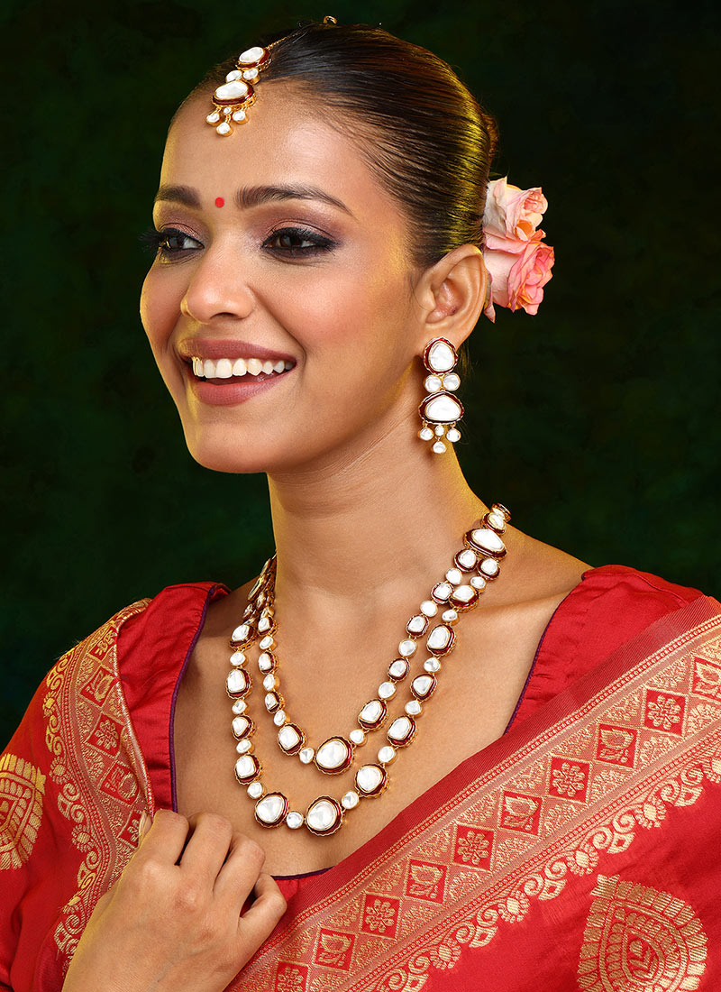Red Kundan Necklace Set Wedding Wear