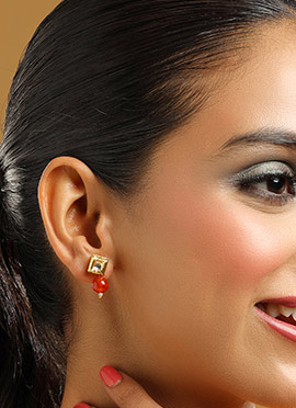 Red Kundan Pearl Drops