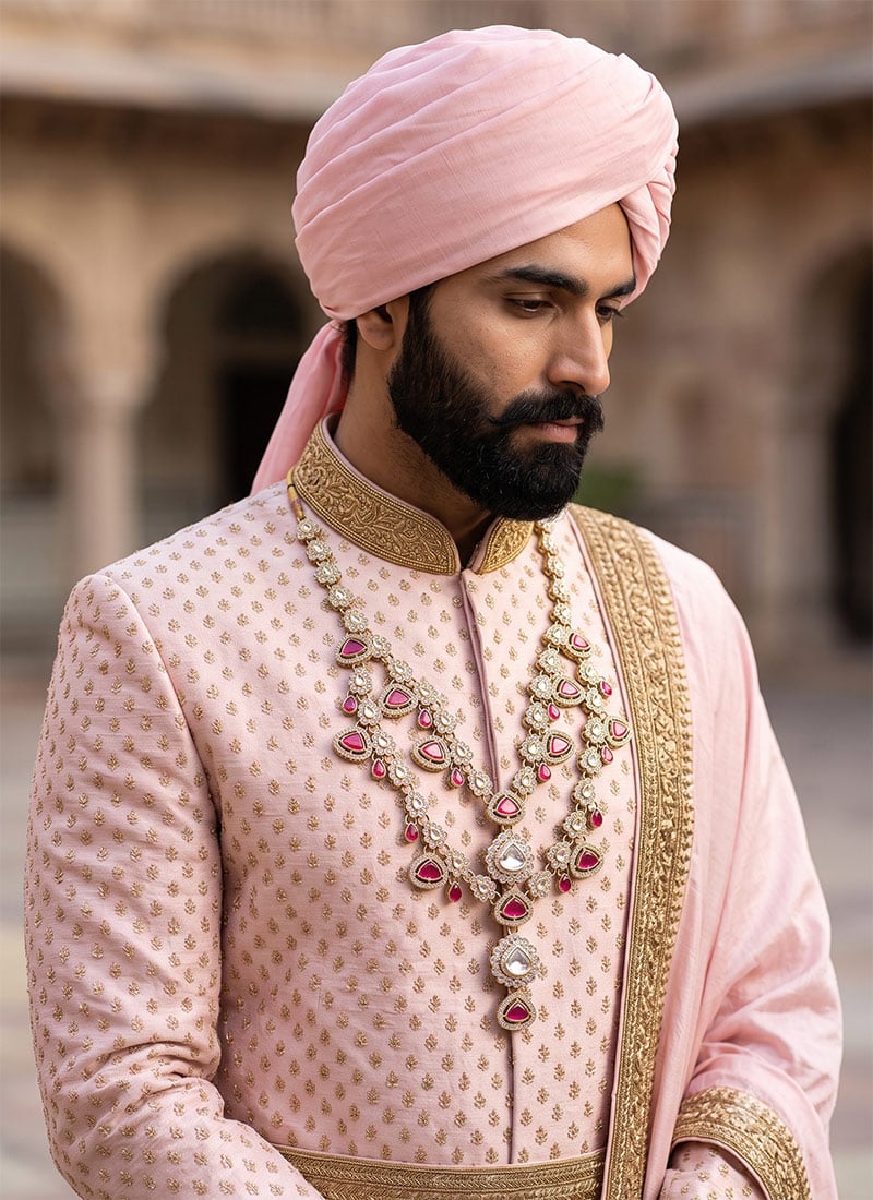 Red Kundan Stone Layered Mens Mala
