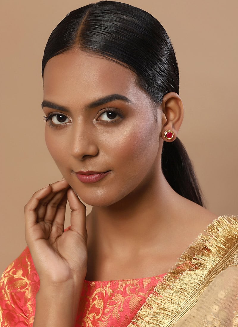 Red Kundan Studs Festive Wear
