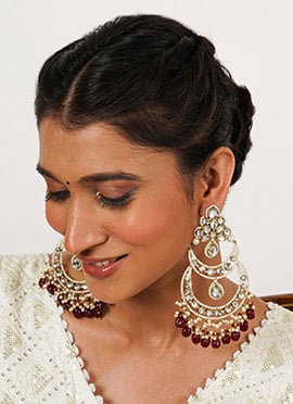 Red Kundan With Beads And Moti Chandeliers