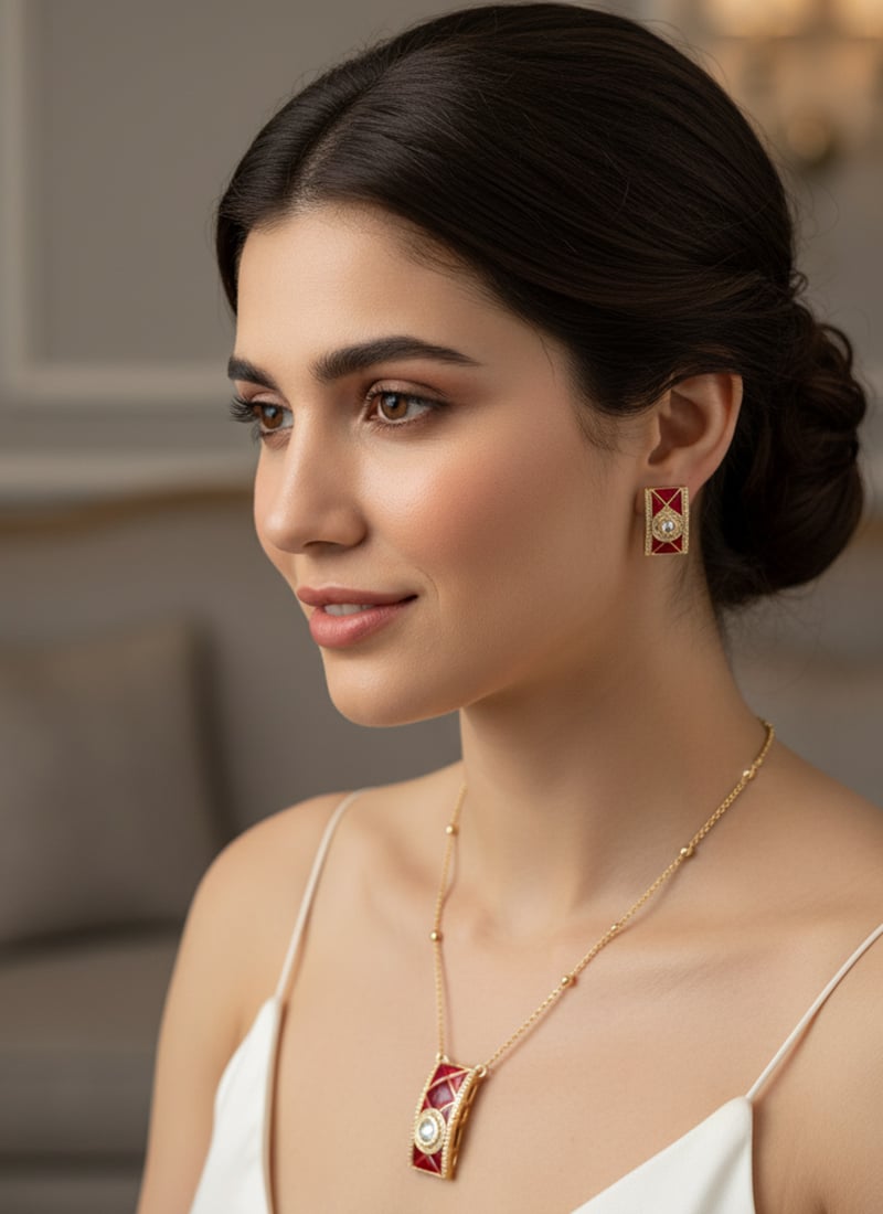 Red Kundan With Stone Work Necklace Set Wedding Wear