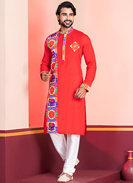 Red Kutch Work Kurta Pyjama
