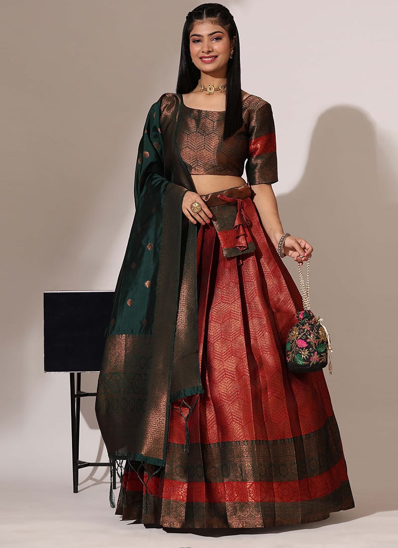 Red Litchi Silk Zari A Line Lehenga Festive Wear