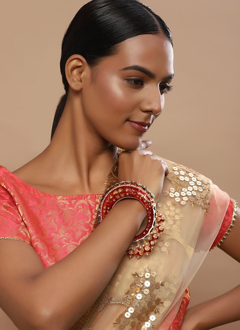 Red Meenakari And Beads Kada Wedding Wear