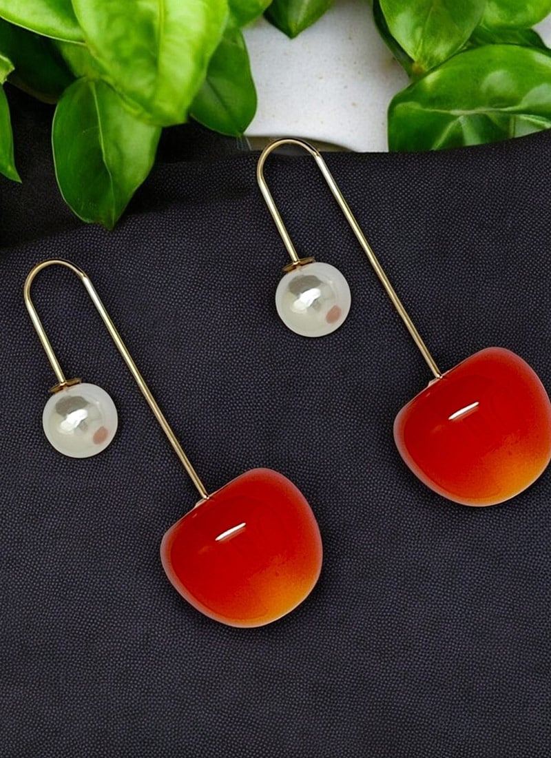 Red Moti Adorned Drops Festive Wear