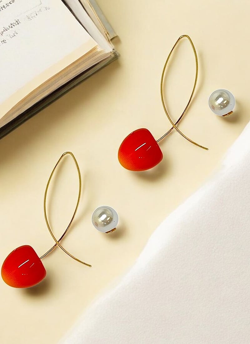 Red Moti Adorned Drops Festive Wear