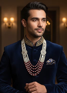 Red Moti And Kundan Men Necklace