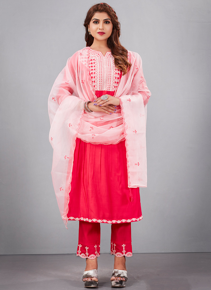 Purple Applique Embroidered Muslin Pant Style Salwar Suit