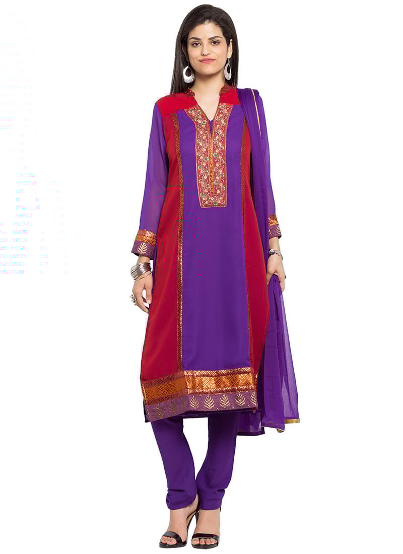 Maroon N Purple Georgette Churidar Suit After Six Wear