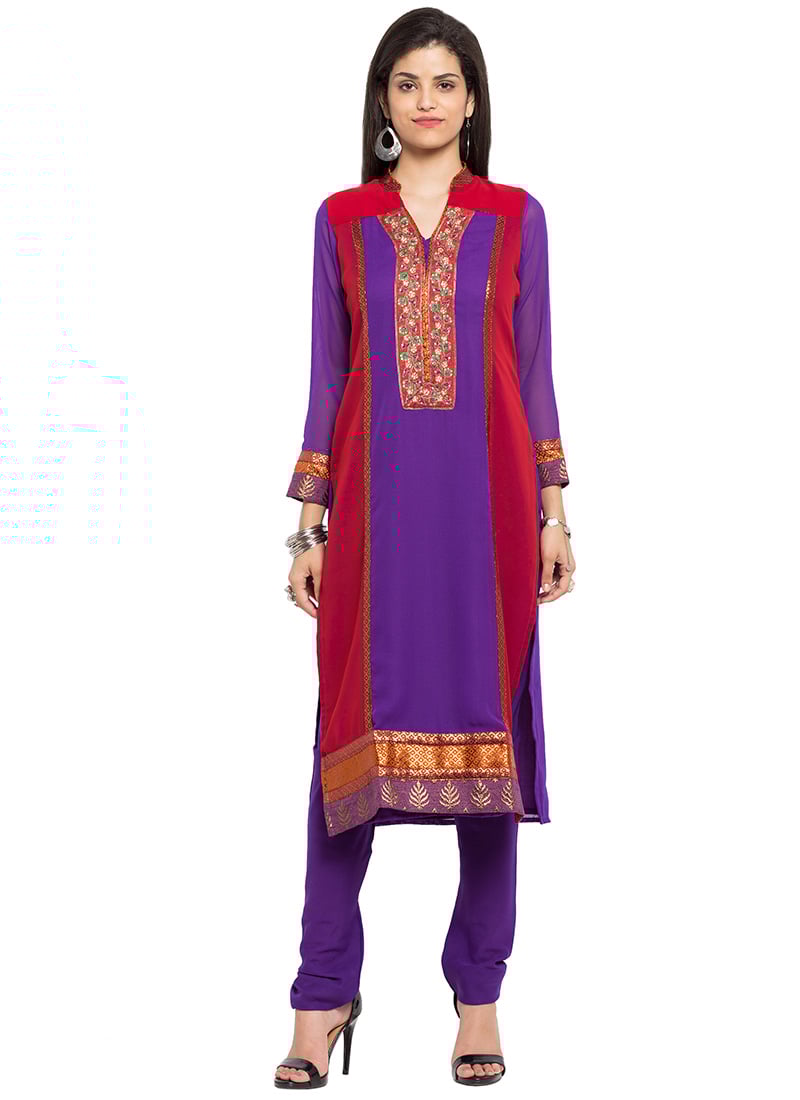 Red N Purple Georgette Kurti After Six Wear