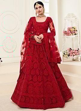 Red Net A Line Lehenga