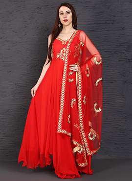simple red anarkali suit