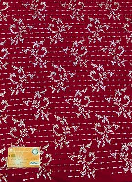Red Net Embroidered Fabirc