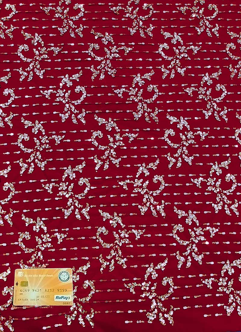 Red Net Embroidered Fabirc