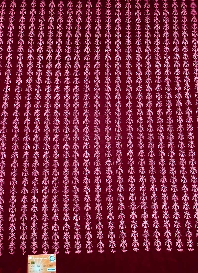 Red Net Embroidered Fabric