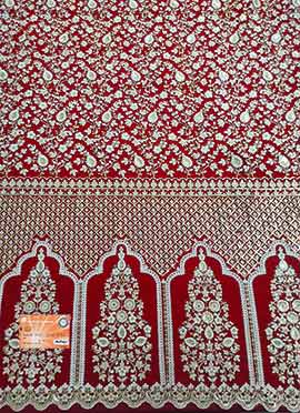 Red Net Embroidered Fabric