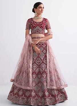 Red Net Embroidery Umbrella Lehenga Choli