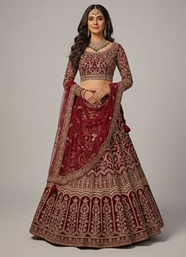 Red Net Lehenga With Zari And Sequin Embroidery