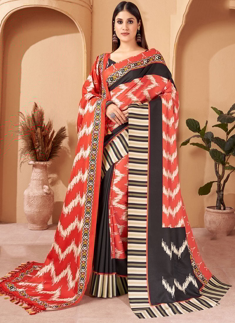 Red Pashmina Digital Print Saree After Six Wear-SAJSC1022