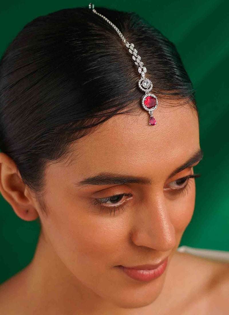 Red Plated Kundan And Stone Mangtikka