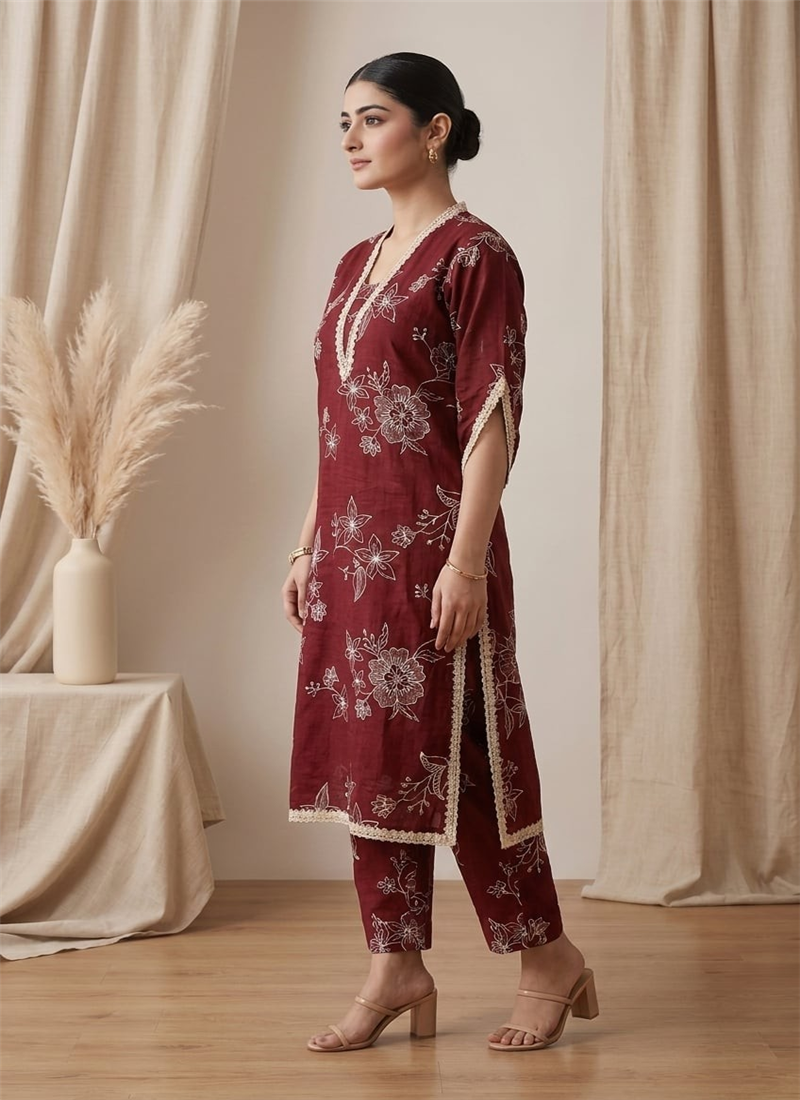 Red Printed Cotton Kurta Set After Six Wear