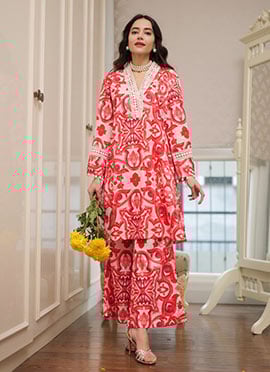 Red Rayon Digital Print Indowestern Co ord Set