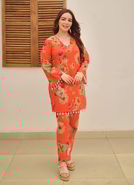 Red Rayon Digital Print Indowestern Co ord Set
