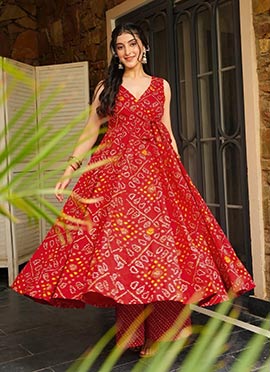 Red Rayon Digital Print Kurta Palazzo Set