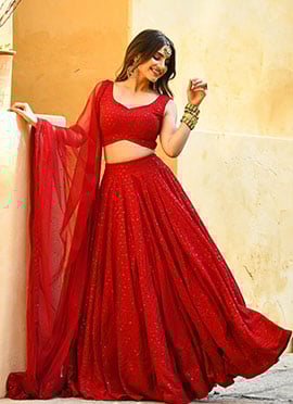 Red Rayon Embroidered Sequins Ravishing Lehenga