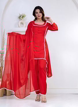 Red Rayon Straight Pant Suit