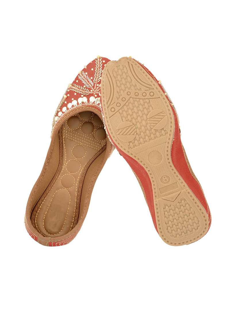 Red Sequins With Moti Work Juti