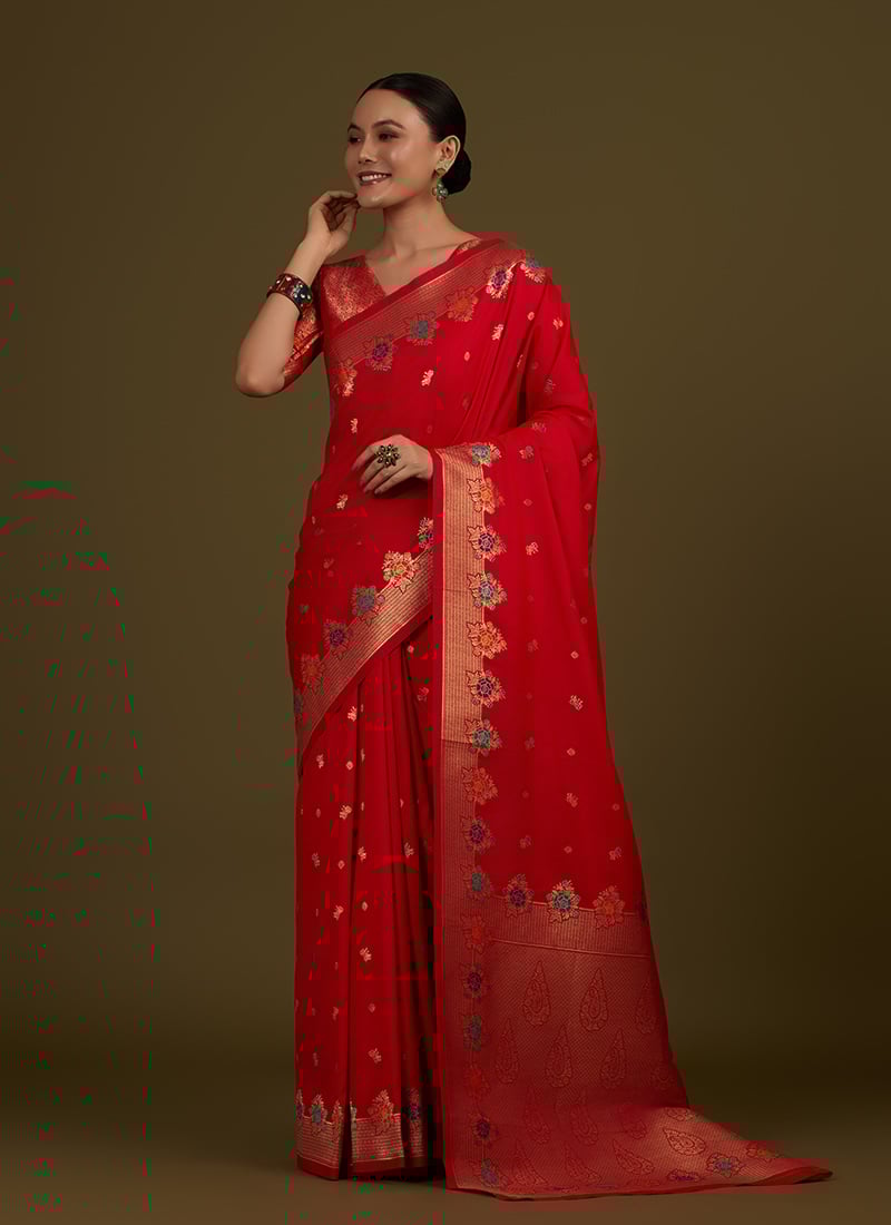 Red Silk Banarasi Zari Woven Saree