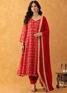 Red Silk Bandhini Print Salwar Suit