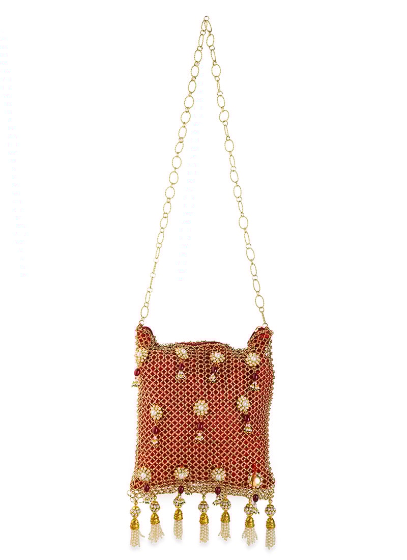 Red Silk Beads Potli Wedding Wear