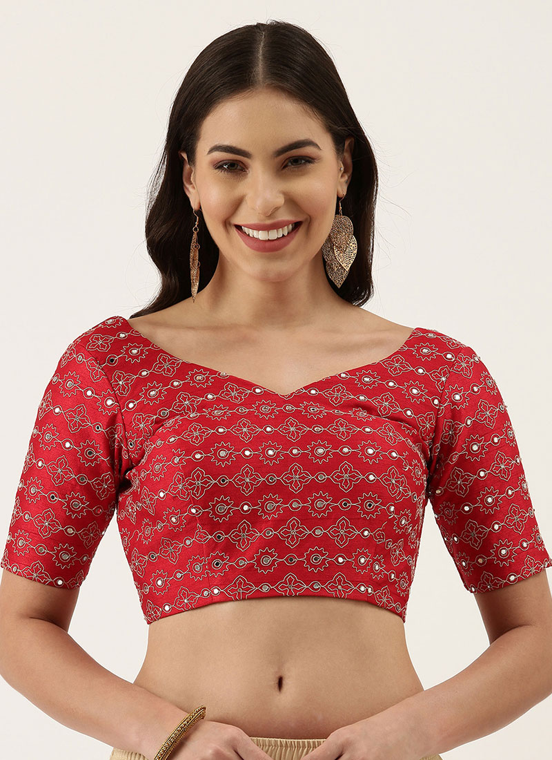 Shop Red Silk Embellished Blouse Party Wear Online at Best Price Cbazaar