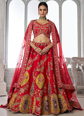 Red Silk Embroidered Bridal Lehenga