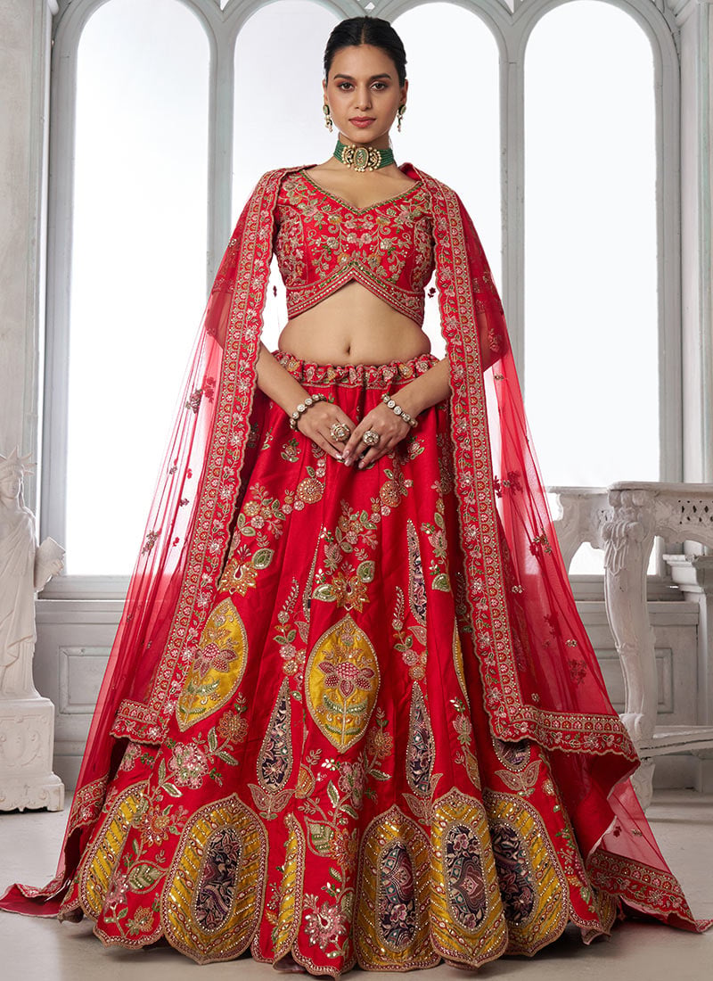 Red Silk Embroidered Bridal Lehenga Wedding Wear