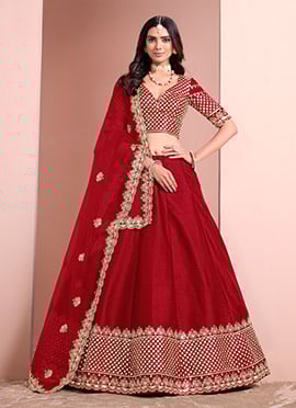Red Silk Embroidered Sequins Elegant Lehenga