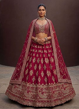Red Silk Hand Embroidered Zari Embroidery Lehenga