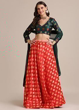 Red Silk Jacquard Print Chic A Line Lehenga For Elegant Indian Women