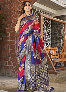 Red Silk Jacquard Woven Party Wear Saree