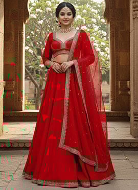 Red Silk Regal Umbrella Lehenga