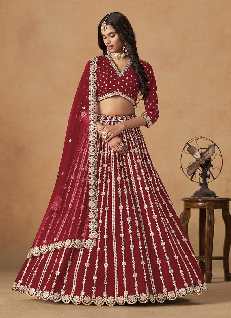 Red Silk Zari Embroidered Gota Lehenga Wedding Wear