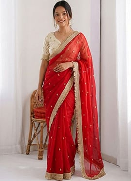 Red Silk Zari Embroidered Saree