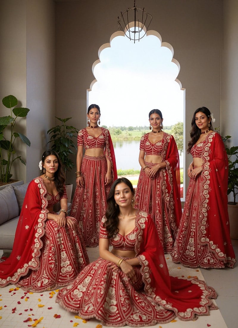 Red Silk Zari Embroidered Sequins Traditioanl Lehenga