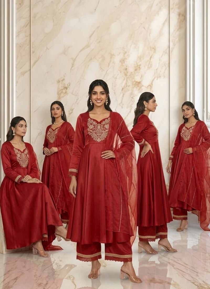 Red Silk Zari Sequins Anarkali Suit Wedding Wear